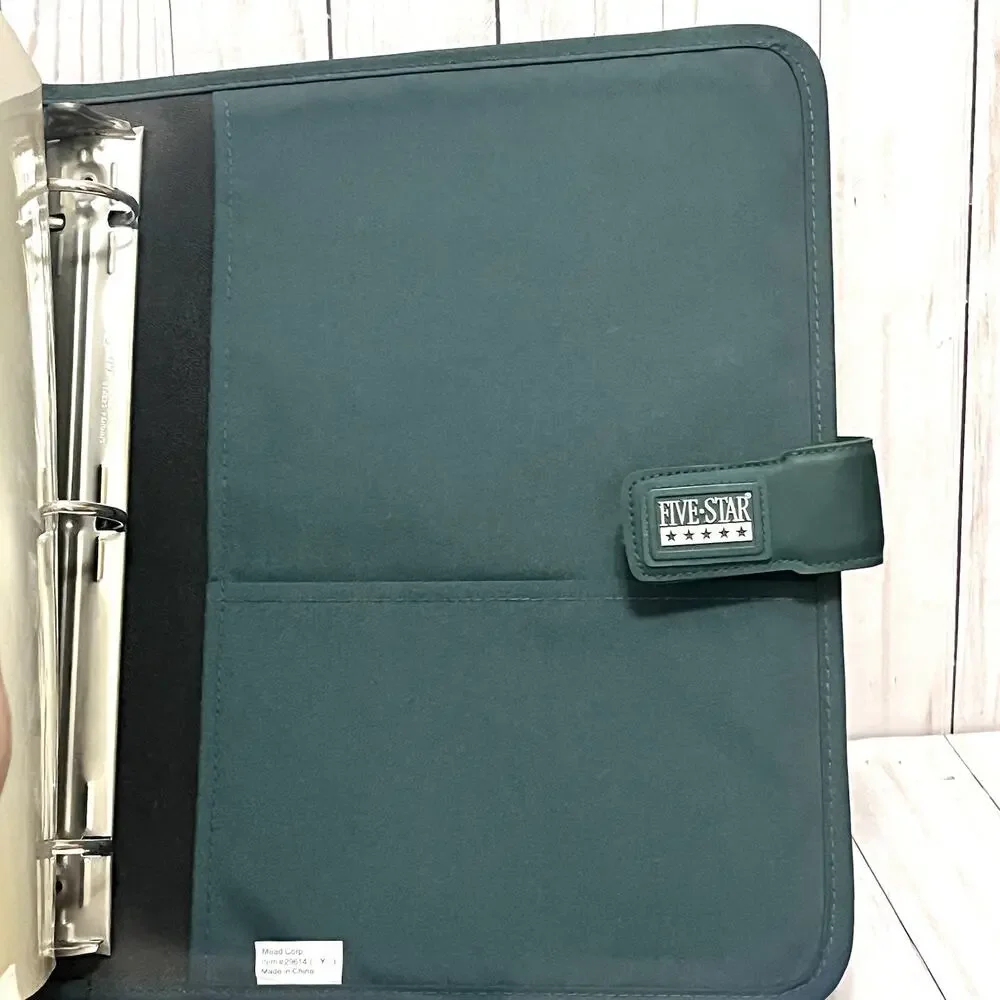Vintage Y2K Mead 5 Star First Gear Zipper Binder 3 Ring 3” Forest Green Calendar